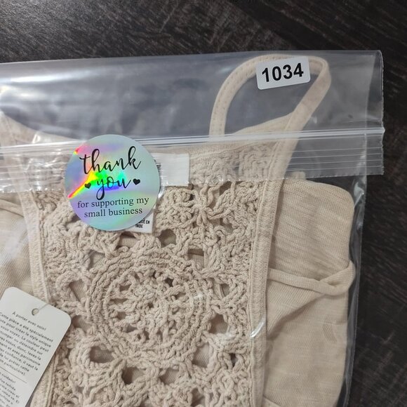 Aerie Crochet Back Beige Tank Top XL Lightweight Boho Summer Layer Earth Tones - Picture 9 of 9
